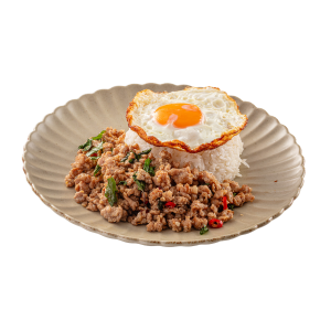 Spicy Stir-fried Hot Basil Minced Pork with Fragrant Rice and Sunny Side Up